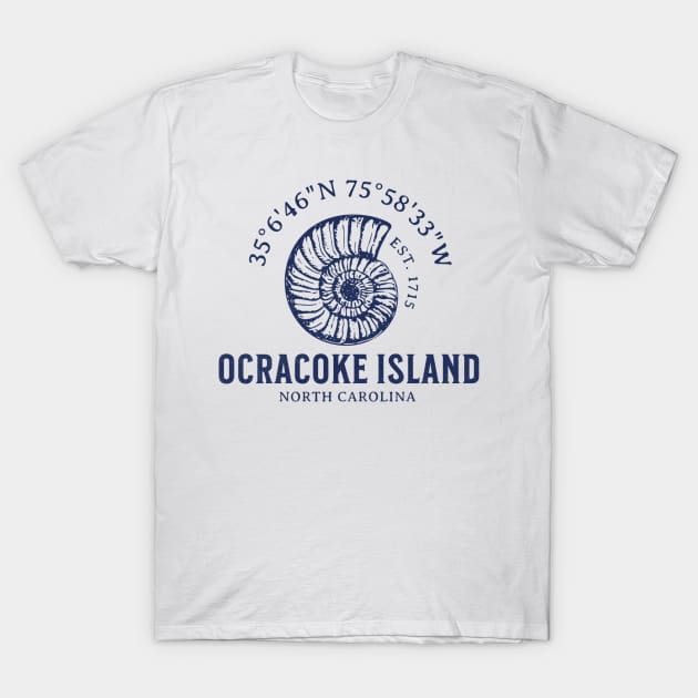 Ocracoke Island Sea Shell Summer Vacation in NC T-Shirt by Contentarama